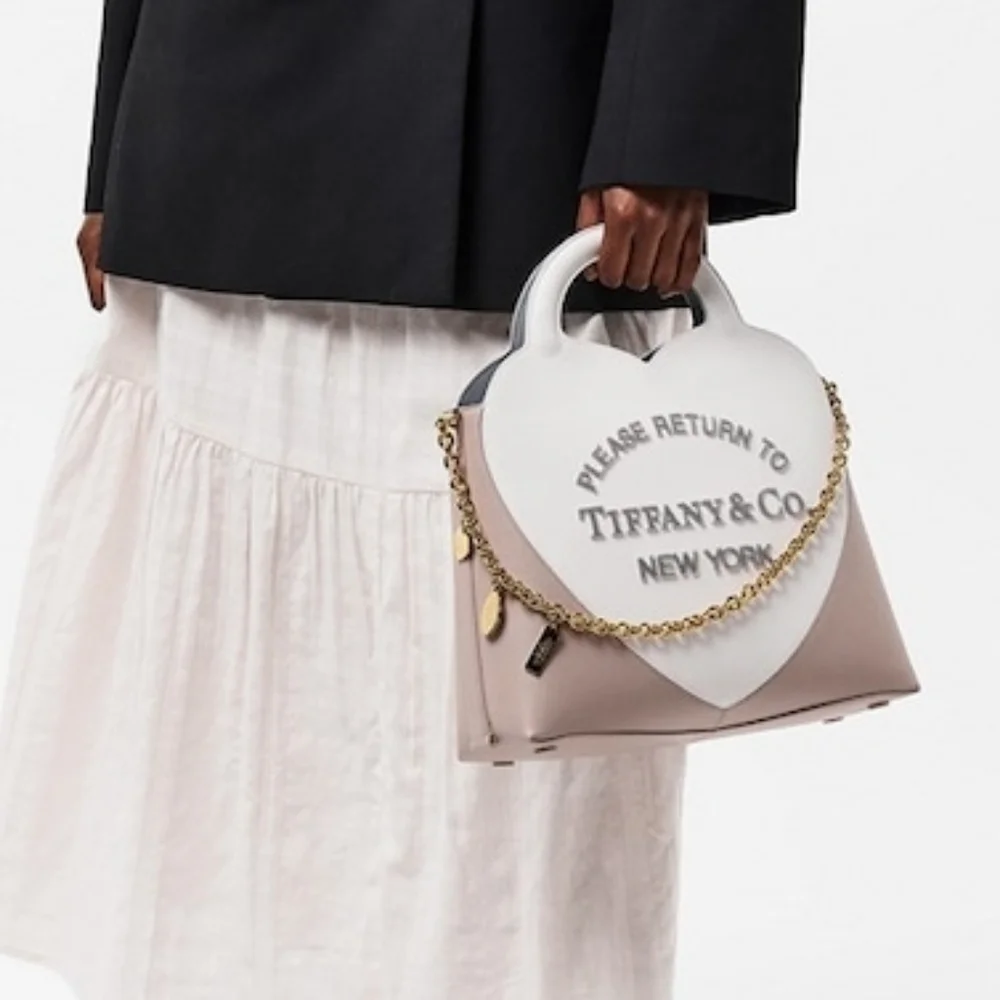 NEW TIFFANY Taupe / White Charm Tote Bag RTT - Picture 4 of 7